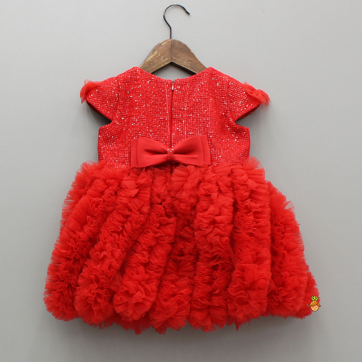 Pre Order: Red Sequin Embellished Dress With Ruffled Details