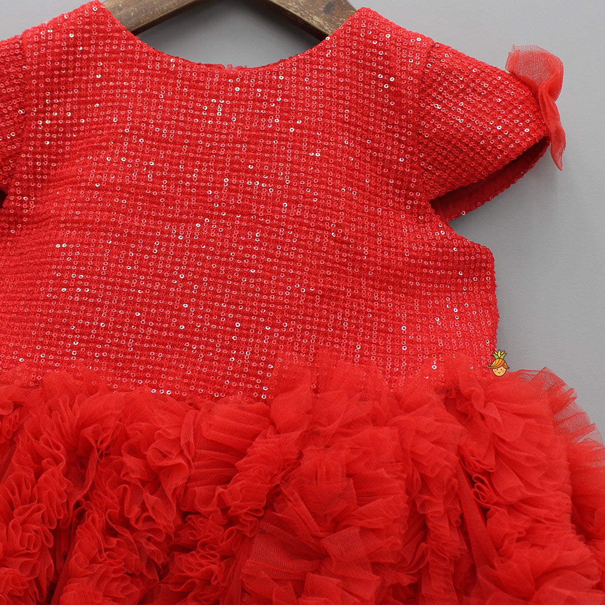 Pre Order: Red Sequin Embellished Dress With Ruffled Details