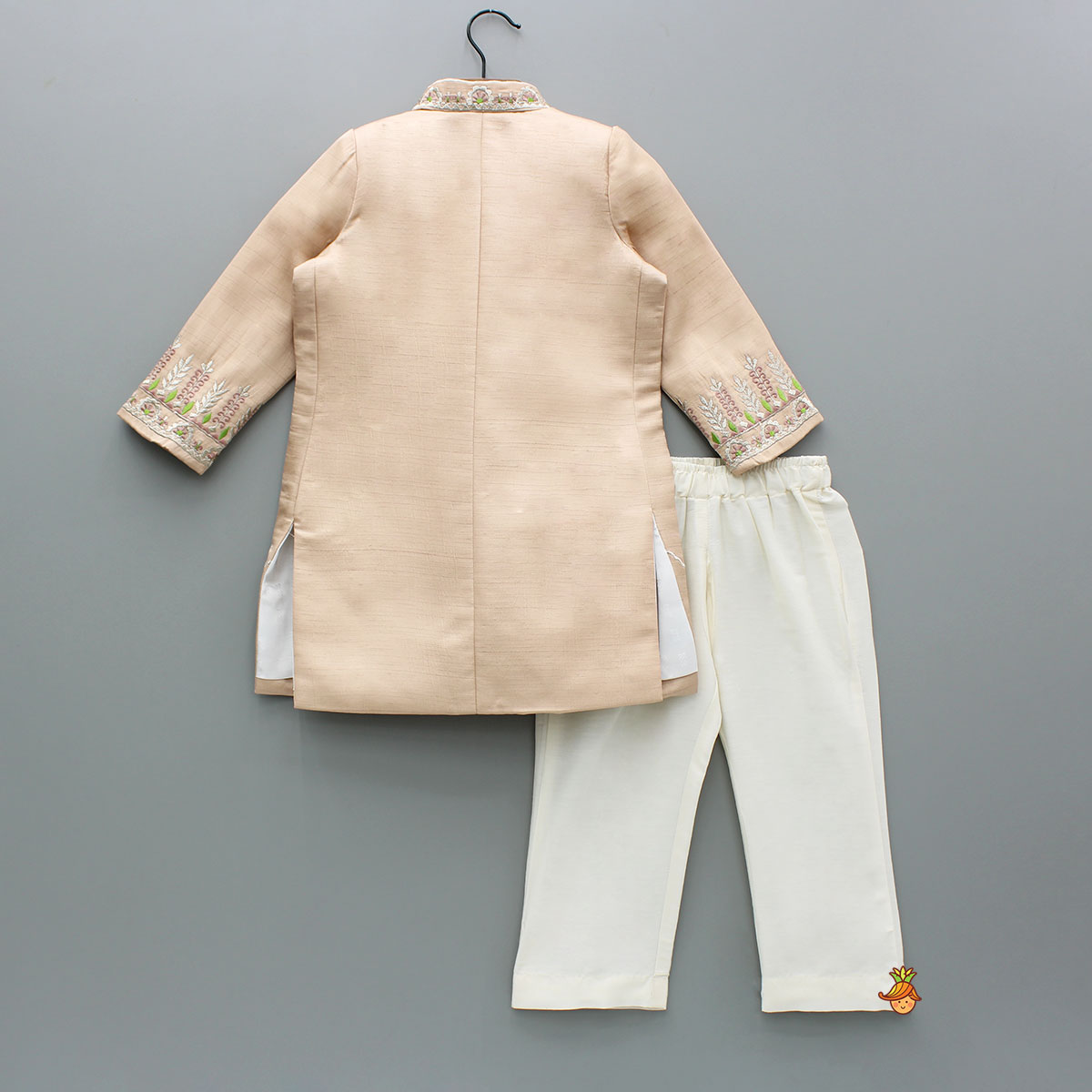 Pre Order: Peach Embroidered Sherwani And Pyjama