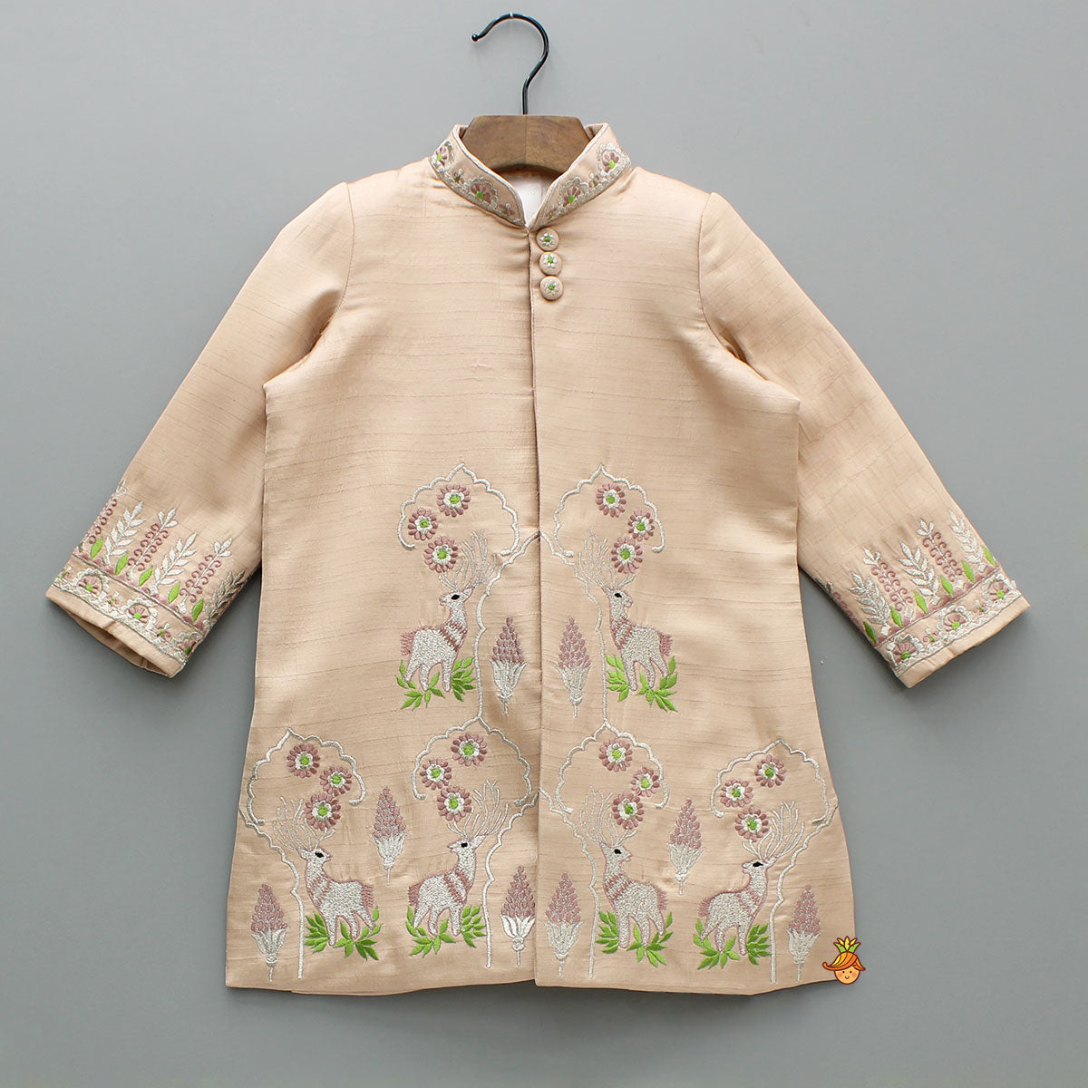 Pre Order: Peach Embroidered Sherwani And Pyjama
