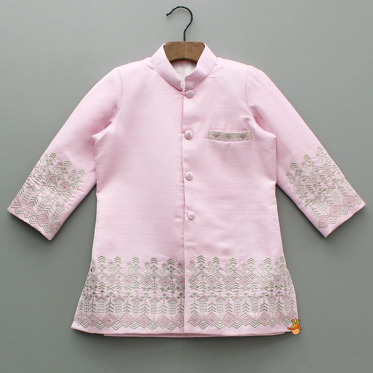 Pre Order: Pink Embroidered Sherwani And Pyjama