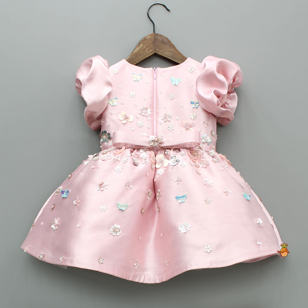 Pre Order: Pink Embellished Dress With Detachable Bow and Matching Hairclip