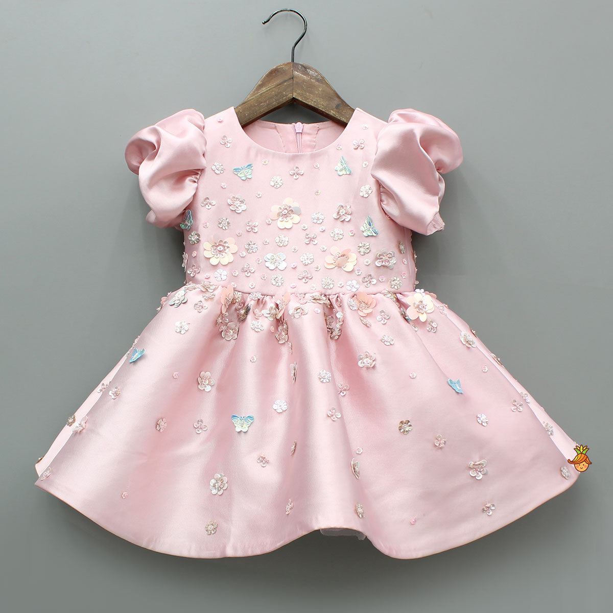 Pre Order: Pink Embellished Dress With Detachable Bow and Matching Hairclip
