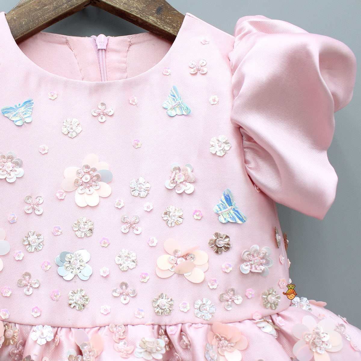 Pre Order: Pink Embellished Dress With Detachable Bow and Matching Hairclip