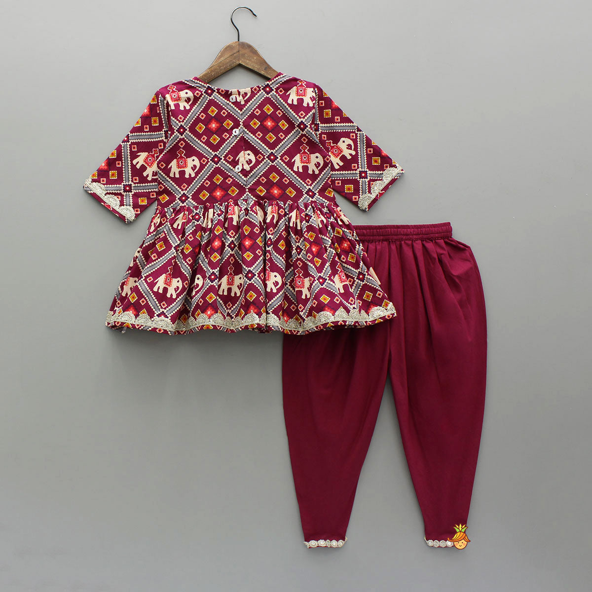 Pre Order: Beautiful Patola-Printed Angarkha Style Kurti And Dhoti With Dupatta
