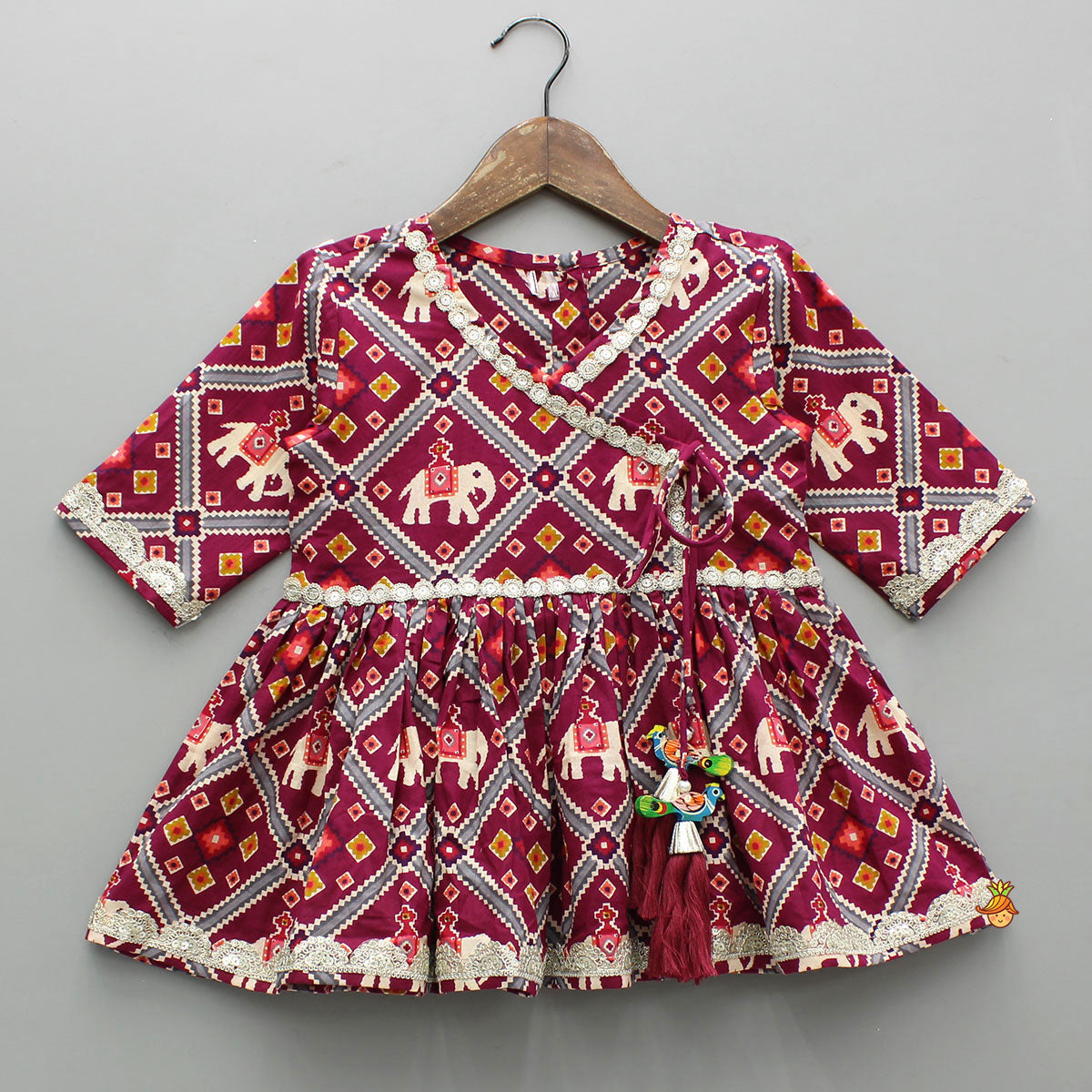 Pre Order: Beautiful Patola-Printed Angarkha Style Kurti And Dhoti With Dupatta