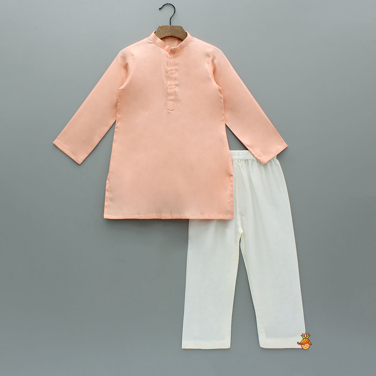 Pre Order: Peach Kurta With Embroidered Multicolor Jacket And Pyjama