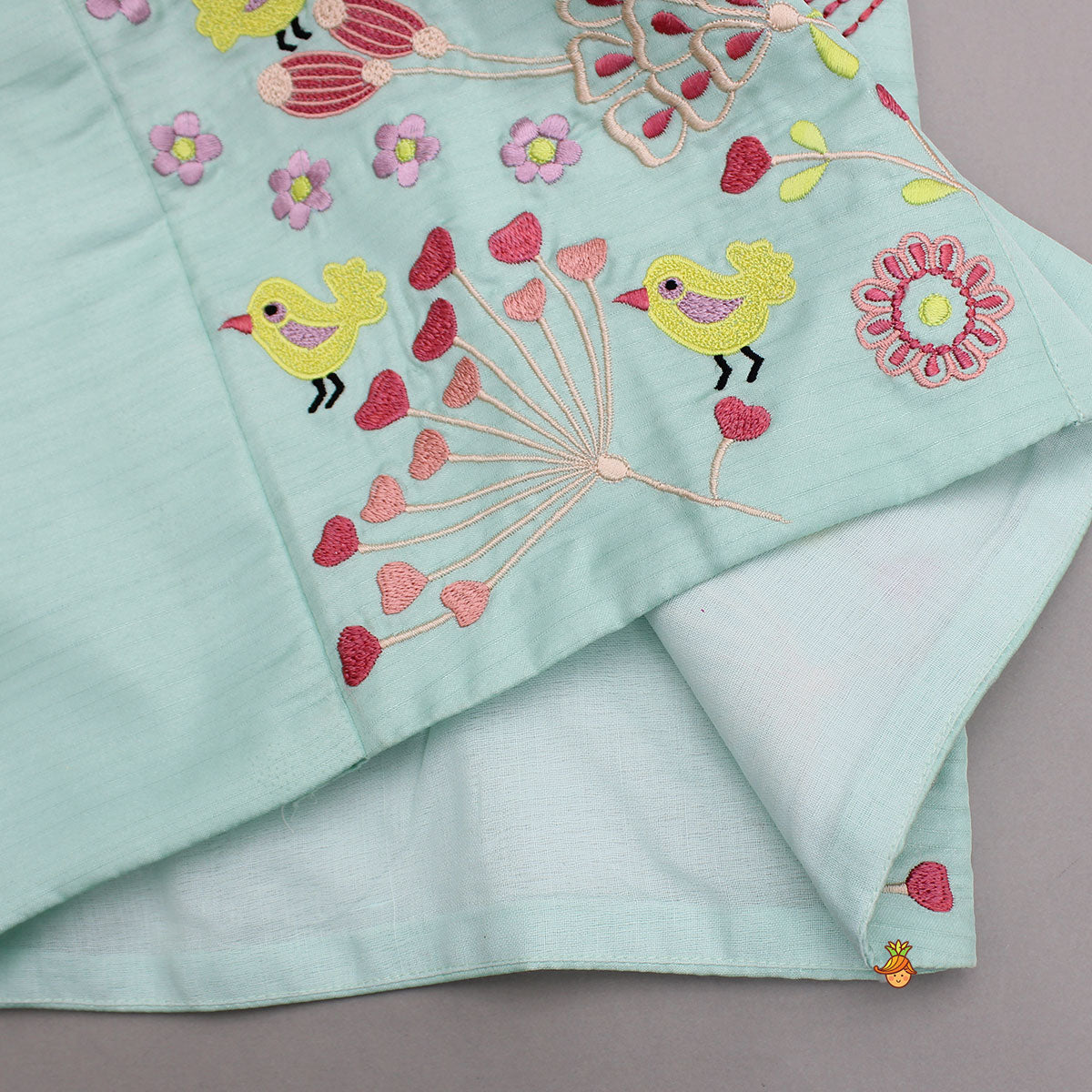 Pre Order: Peach Kurta With Embroidered Multicolor Jacket And Pyjama