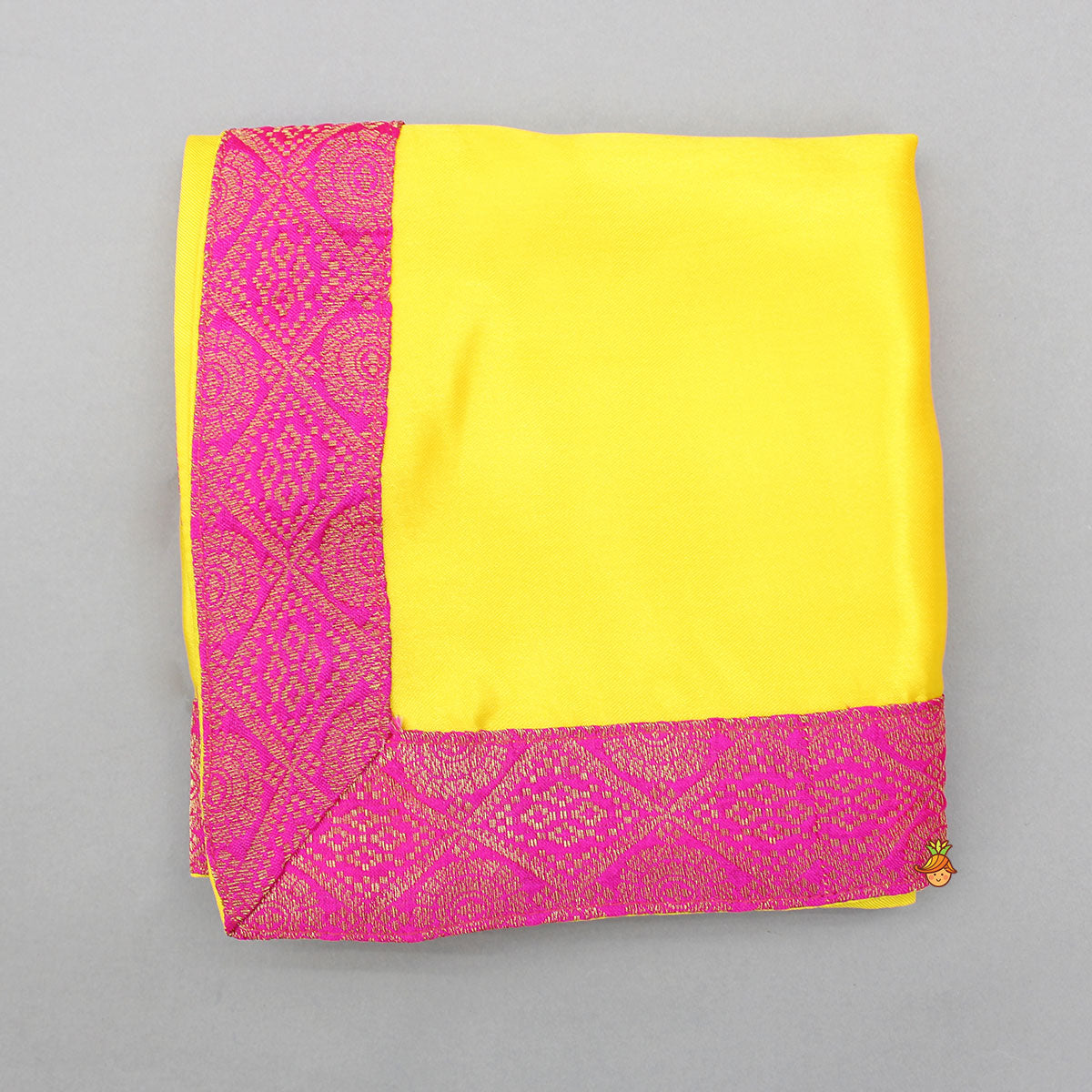 Pre Order: Brocade Flap-Enhanced Yellow Dhoti With Shawl And Mor Pankh Headband