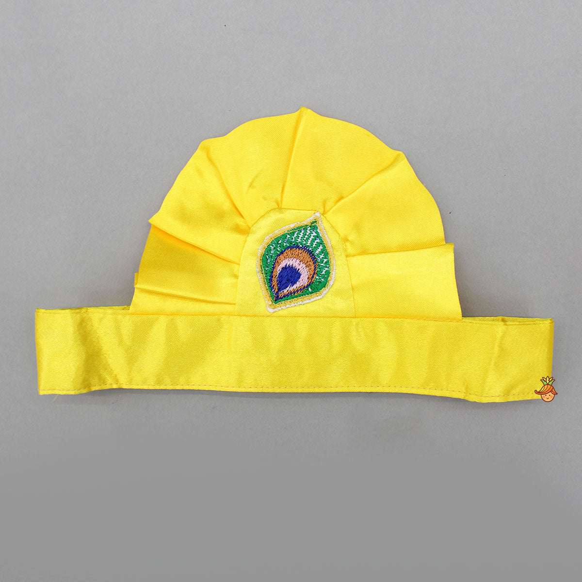 Pre Order: Brocade Flap-Enhanced Yellow Dhoti With Shawl And Mor Pankh Headband