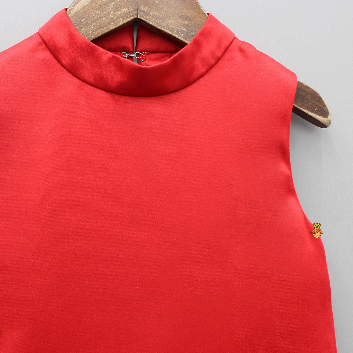 Organza Rose Detailed Red Satin Dress