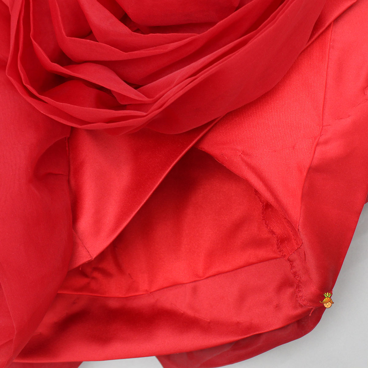 Organza Rose Detailed Red Satin Dress