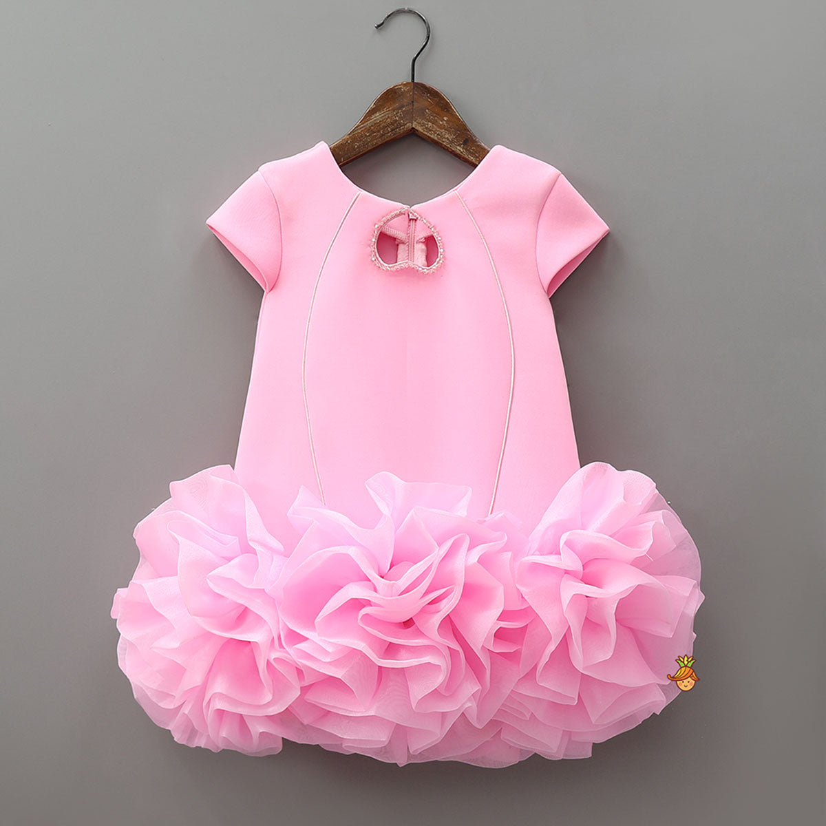 Pre Order: Pink Elegant Embellished Dress With Organza Flower Detail