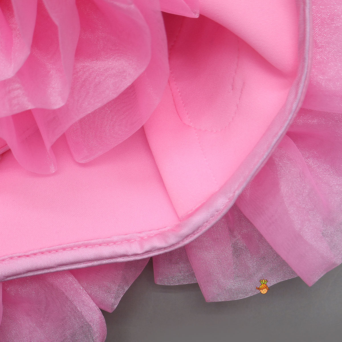 Pink Elegant Embellished Dress With Organza Flower Detail