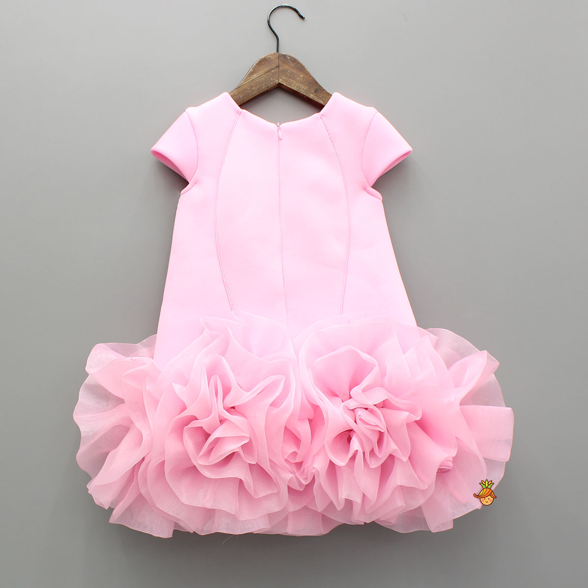 Pre Order: Pink Elegant Embellished Dress With Organza Flower Detail