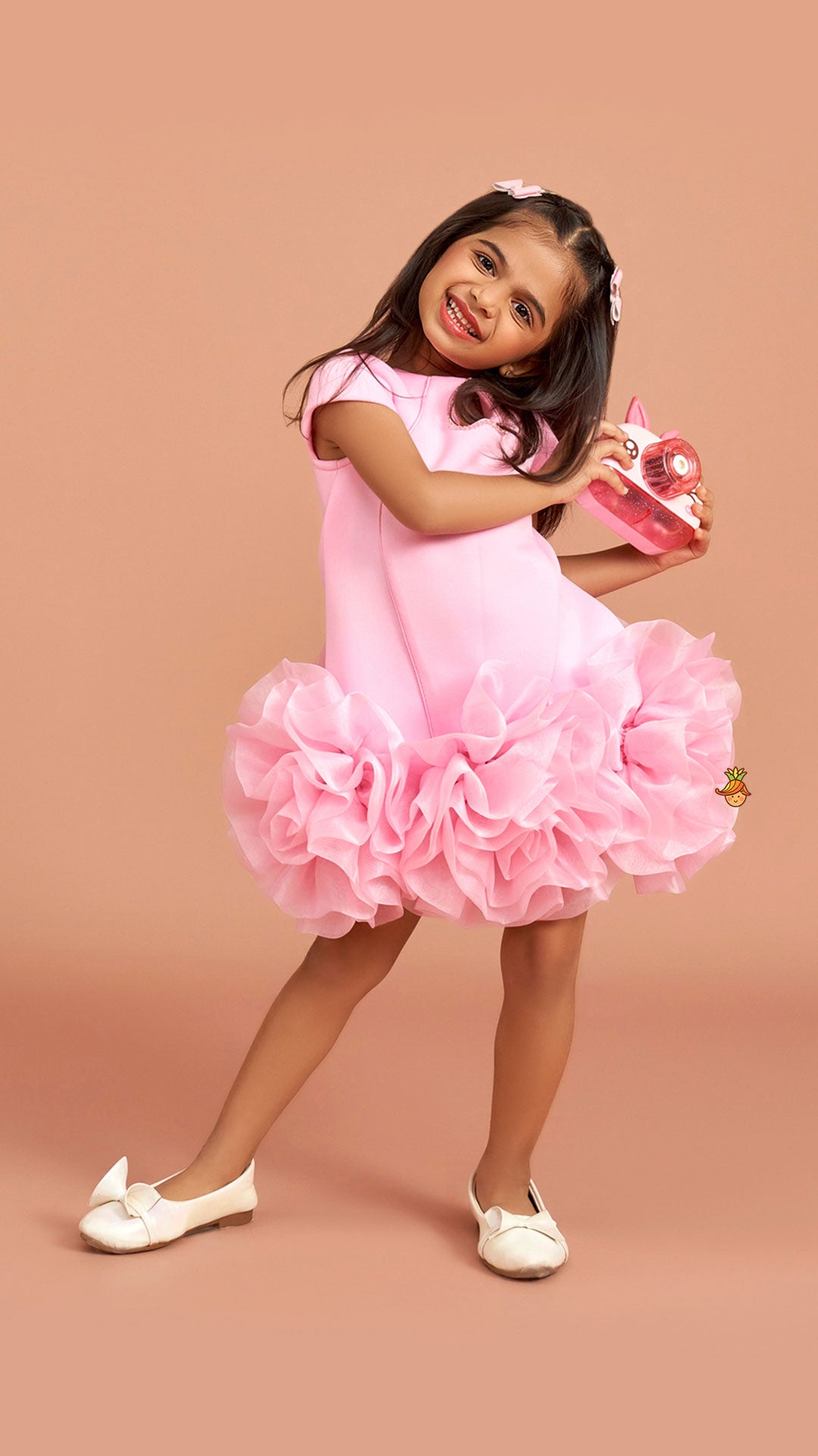Pre Order: Pink Elegant Embellished Dress With Organza Flower Detail