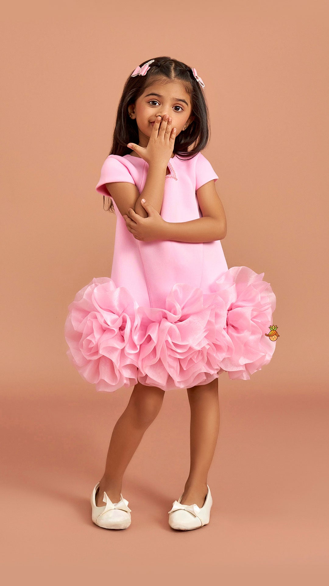 Pre Order: Pink Elegant Embellished Dress With Organza Flower Detail