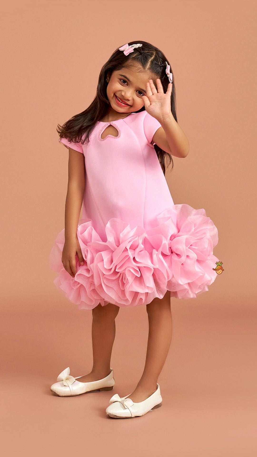 Pre Order: Pink Elegant Embellished Dress With Organza Flower Detail