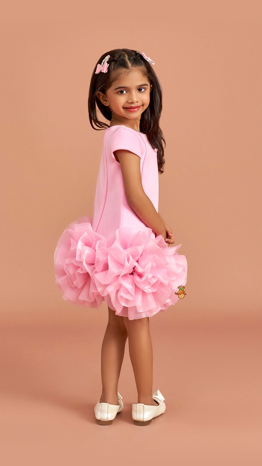 Pre Order: Pink Elegant Embellished Dress With Organza Flower Detail