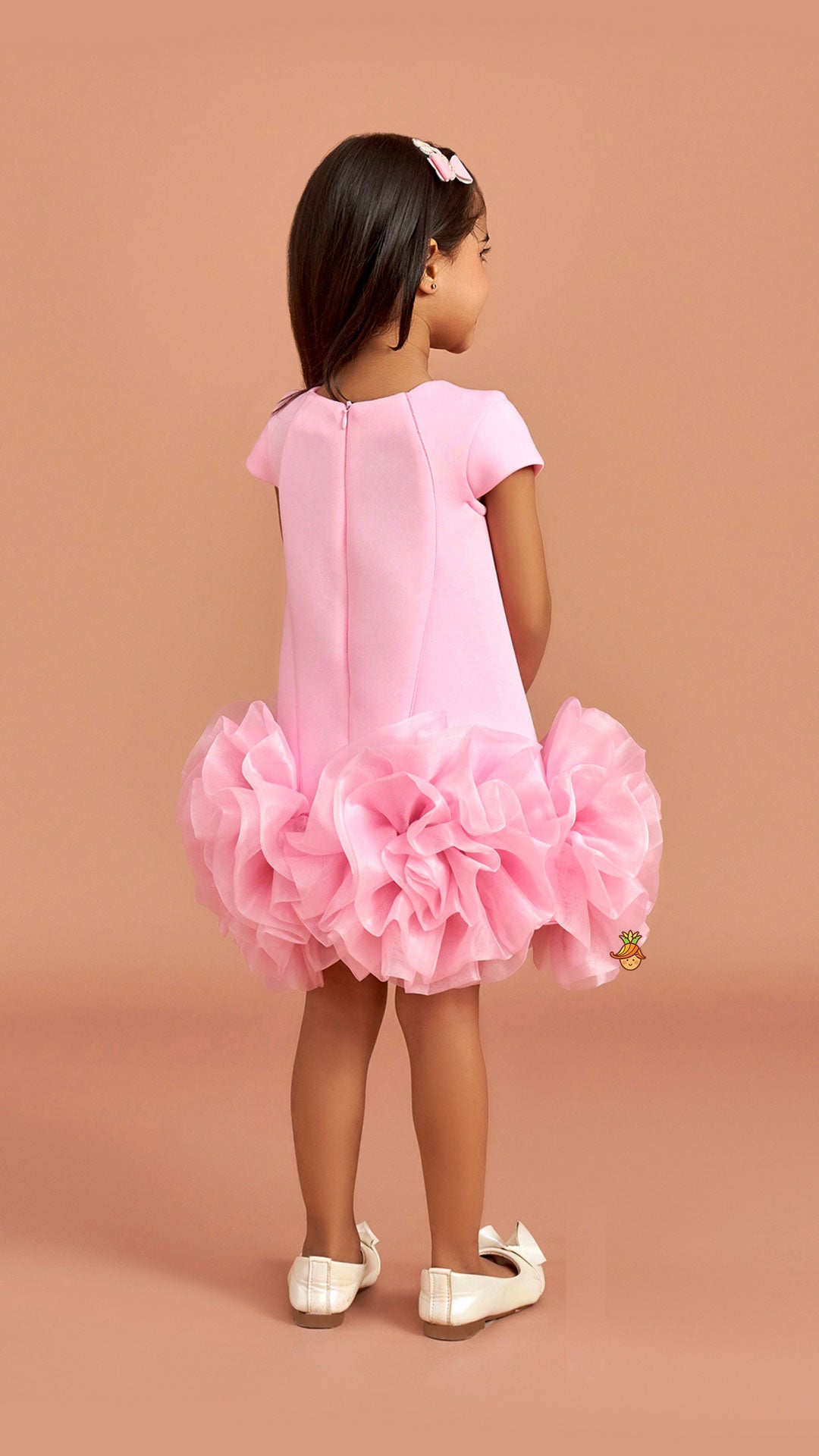 Pre Order: Pink Elegant Embellished Dress With Organza Flower Detail