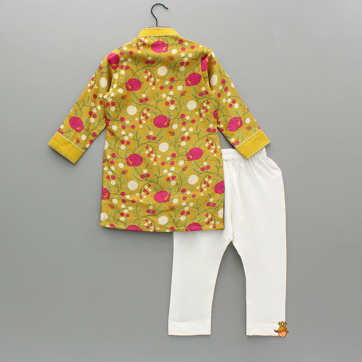 Pre Order: Mustard Floral Printed Kurta With Pyjama