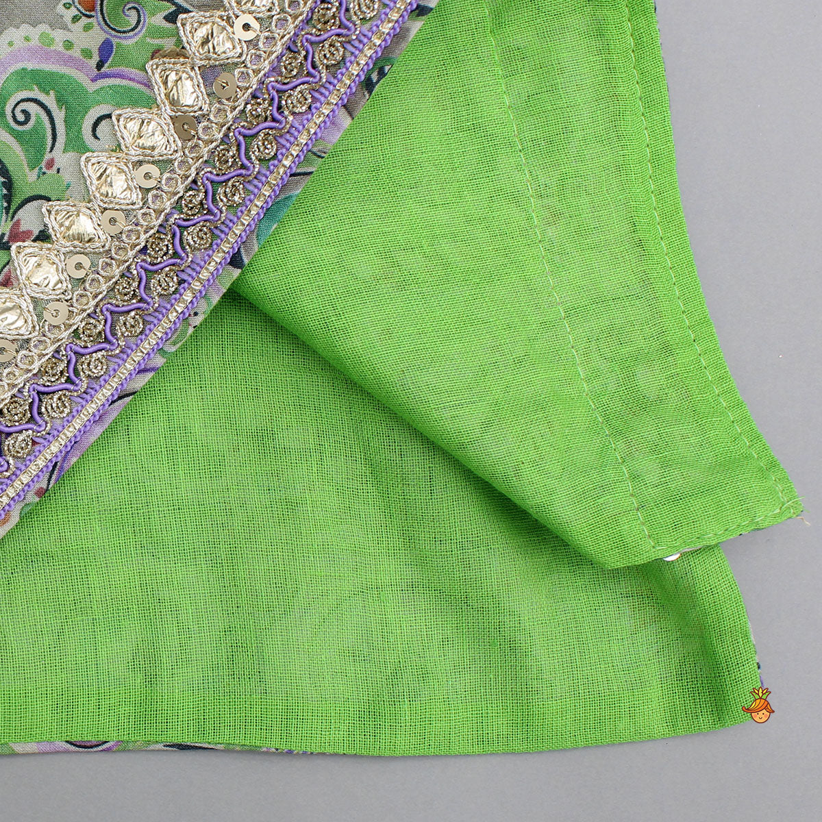 Pre Order: Yoke-Embroidered Green Top with Beige Dhoti