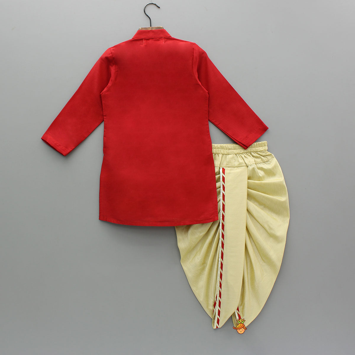 Krishna Embroidered Red Kurta And Dhoti
