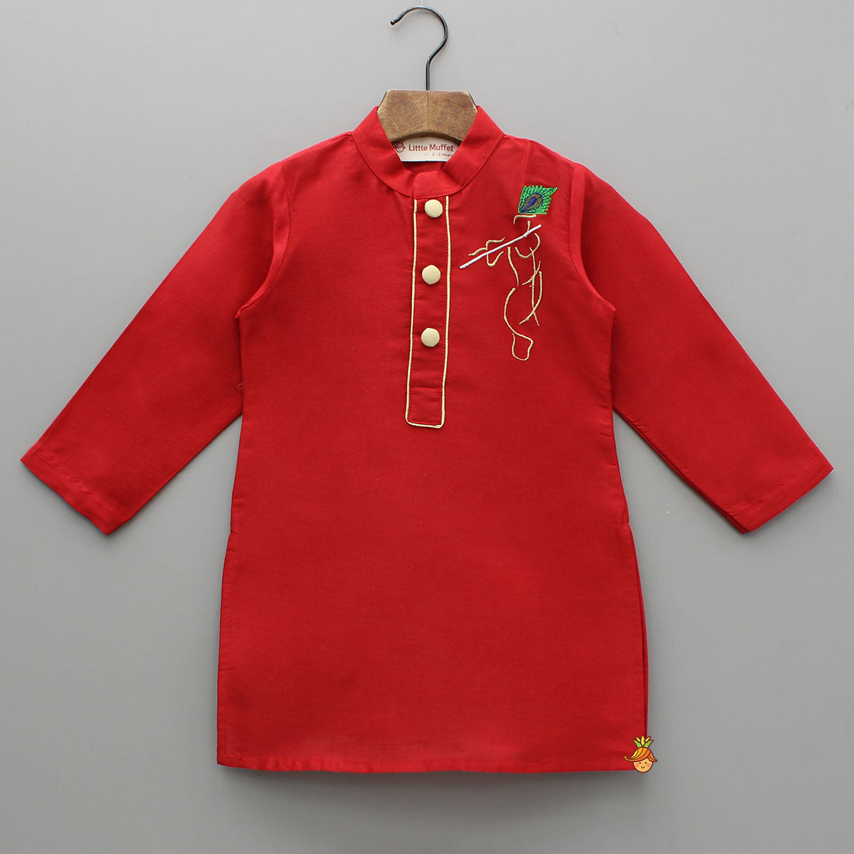 Krishna Embroidered Red Kurta And Dhoti