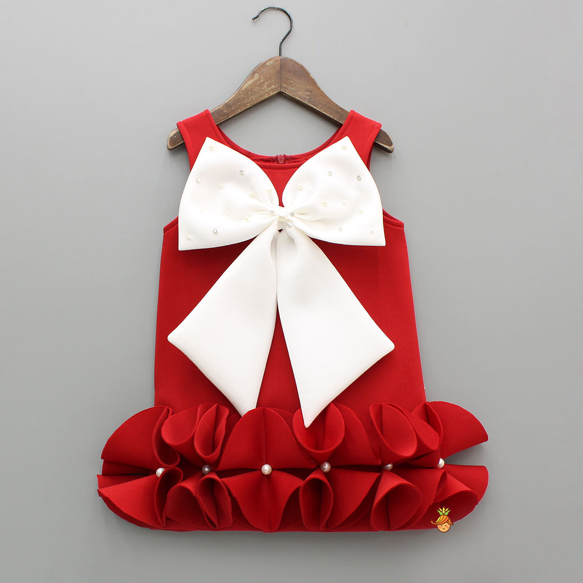 Pre Order: Red Ruffle Hem Dress With Bow Adornment