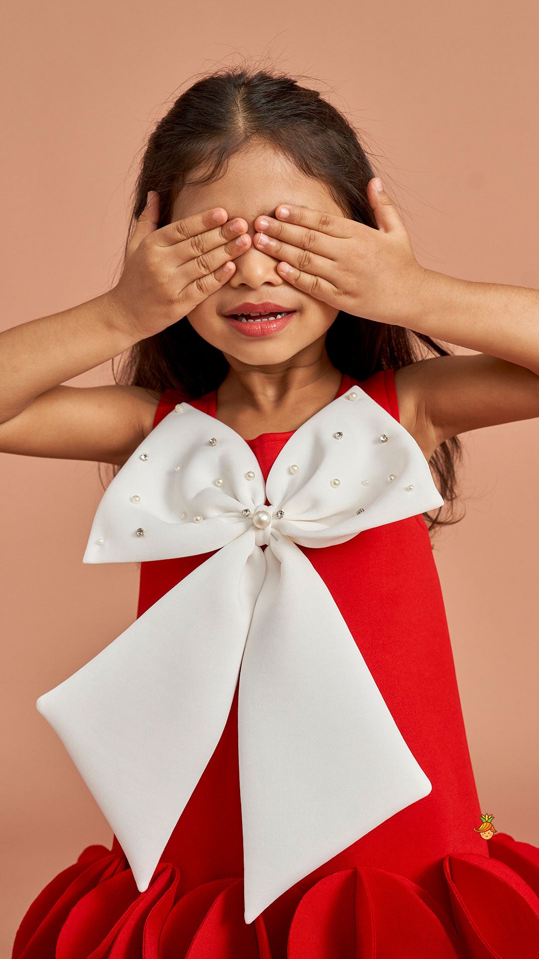 Pre Order: Red Ruffle Hem Dress With Bow Adornment