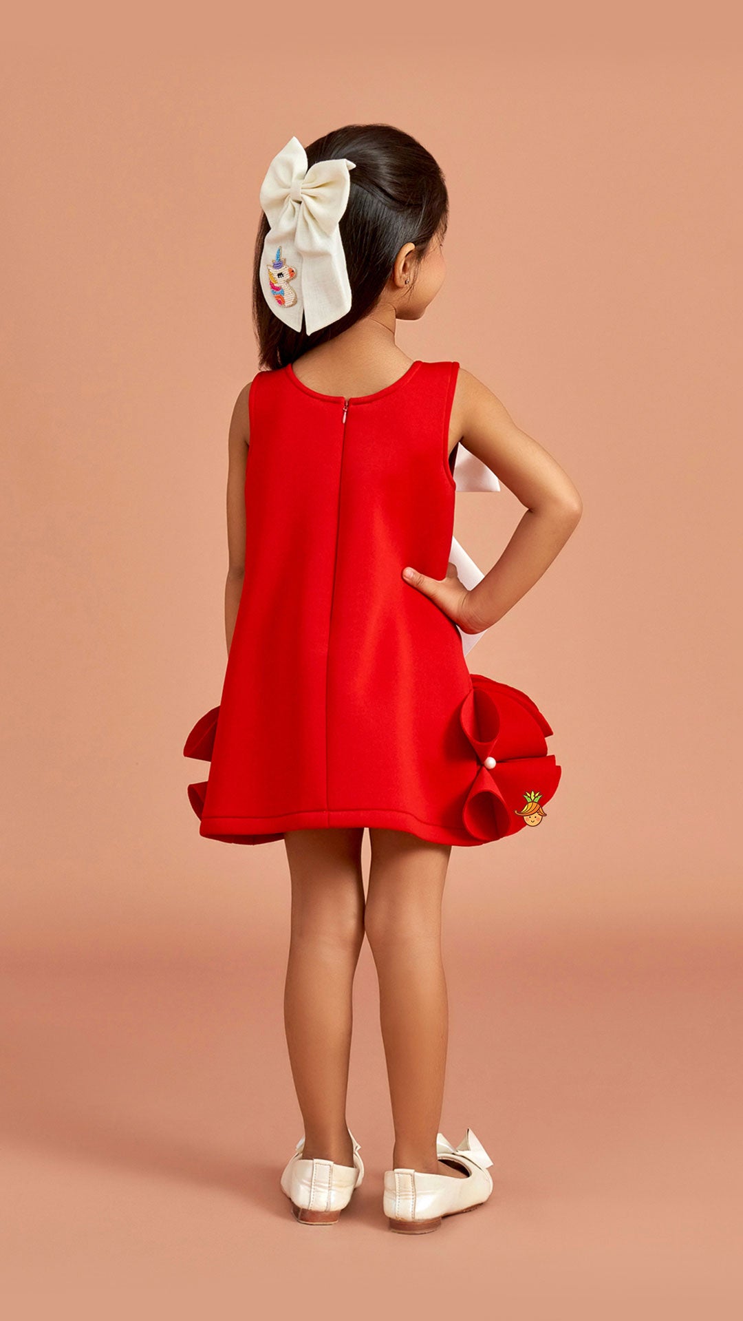 Pre Order: Red Ruffle Hem Dress With Bow Adornment