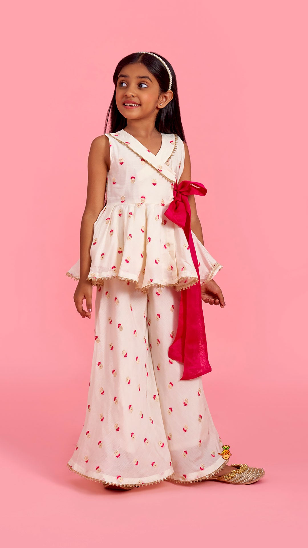 Pre Order: Block Print Off-White Kurta And Palazzo Set