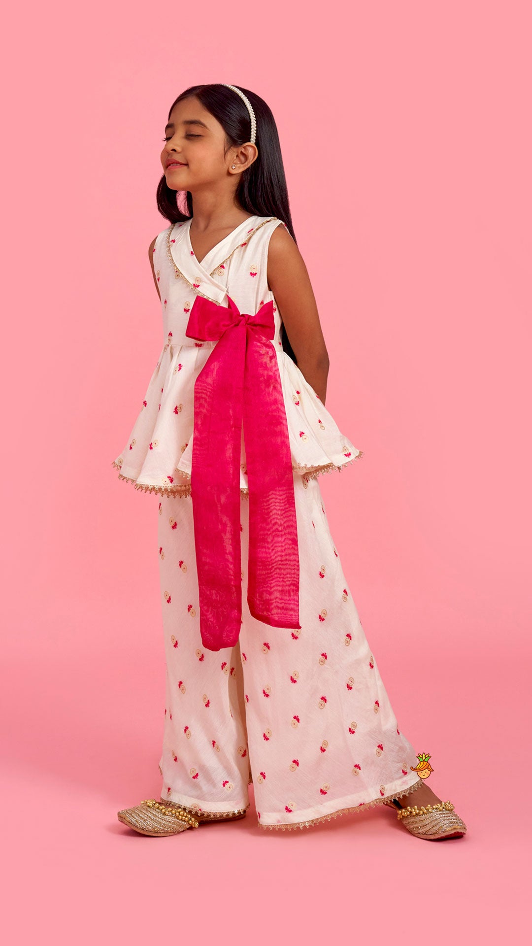 Pre Order: Block Print Off-White Kurta And Palazzo Set