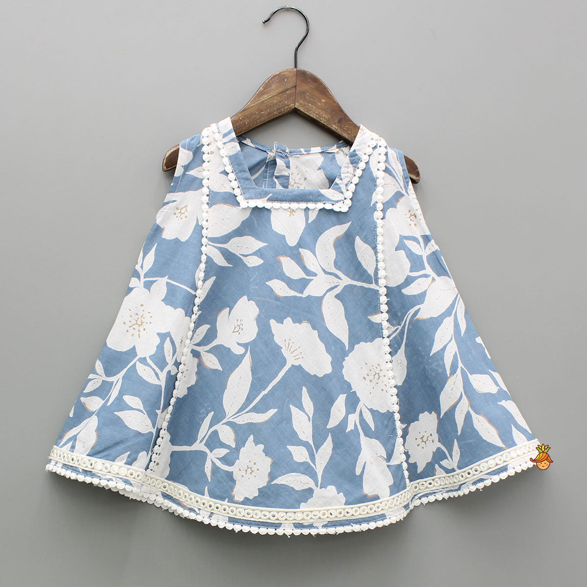 Pre Order: Floral Print Blue Kurta With Dhoti