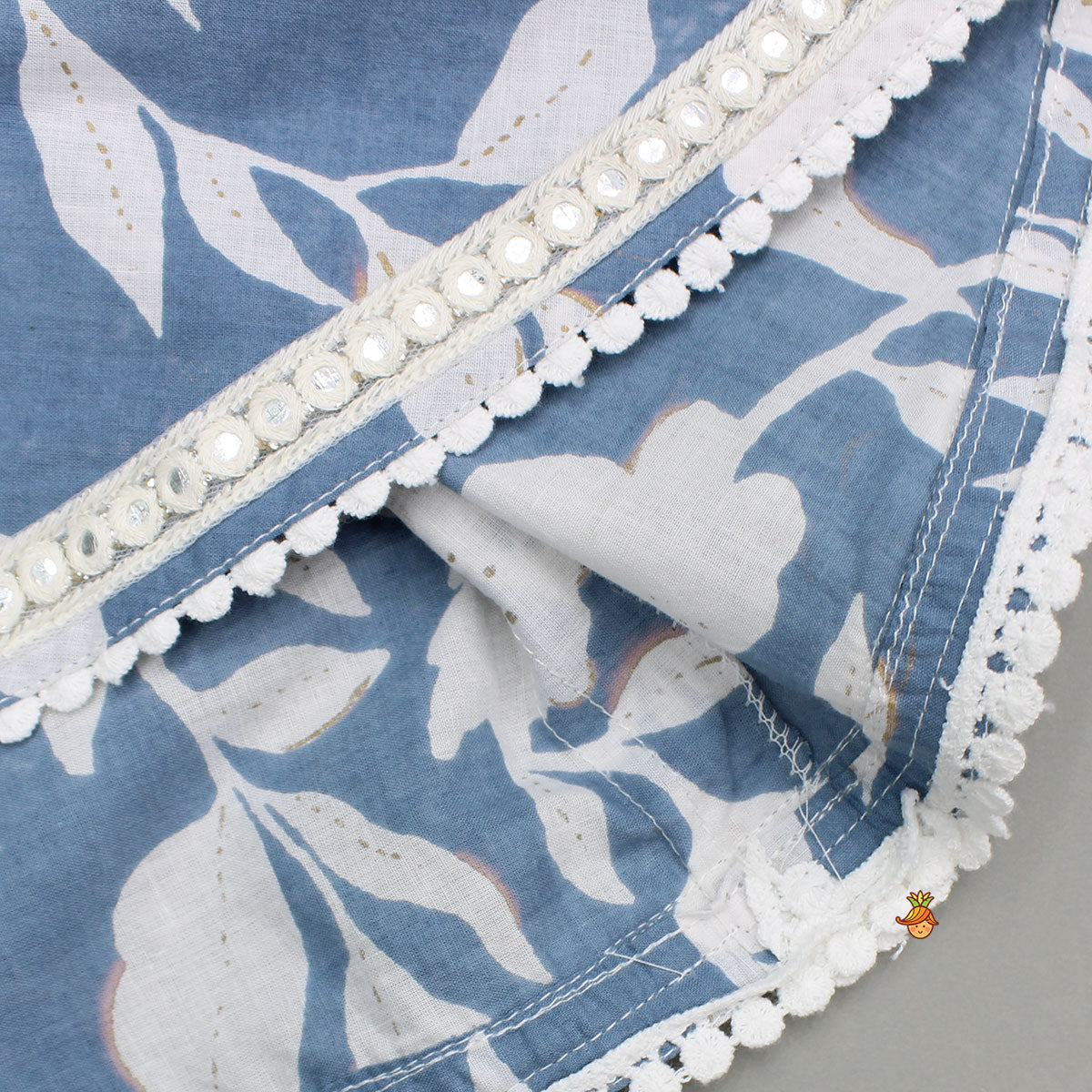 Pre Order: Floral Print Blue Kurta With Dhoti