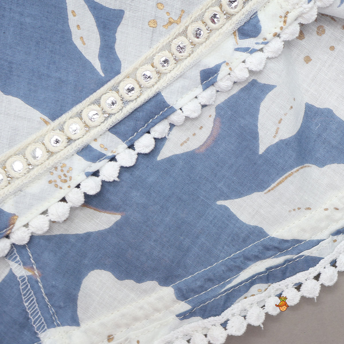 Pre Order: Floral Print Blue Kurta With Dhoti
