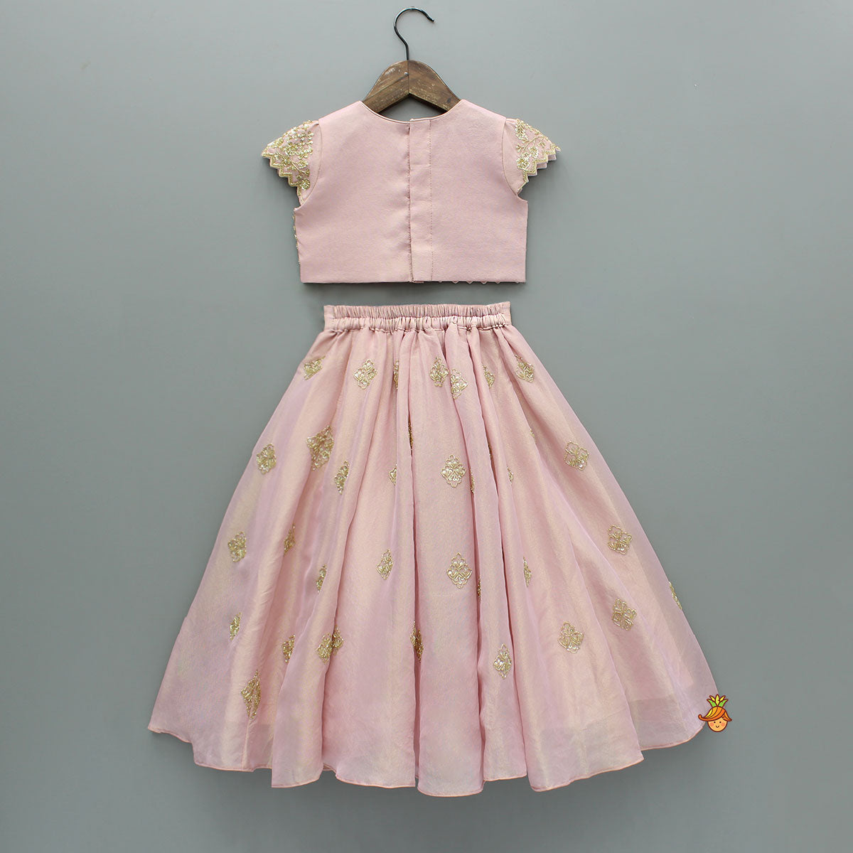 Pre Order: Pink Shimmery Sequin Embroidered Top With Flared Lehenga And Matching Dupatta