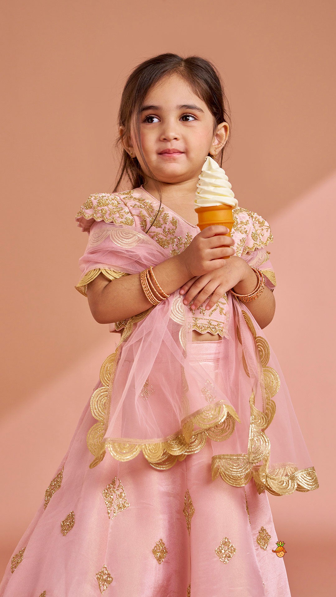 Pre Order: Pink Shimmery Sequin Embroidered Top With Flared Lehenga And Matching Dupatta