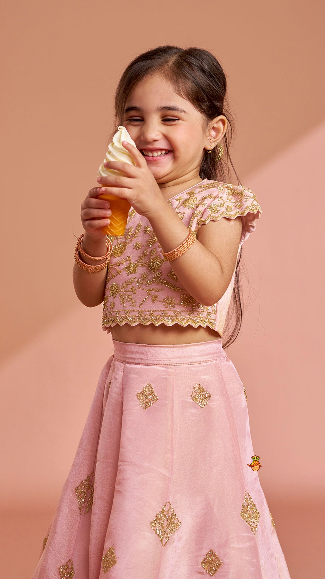 Pre Order: Pink Shimmery Sequin Embroidered Top With Flared Lehenga And Matching Dupatta