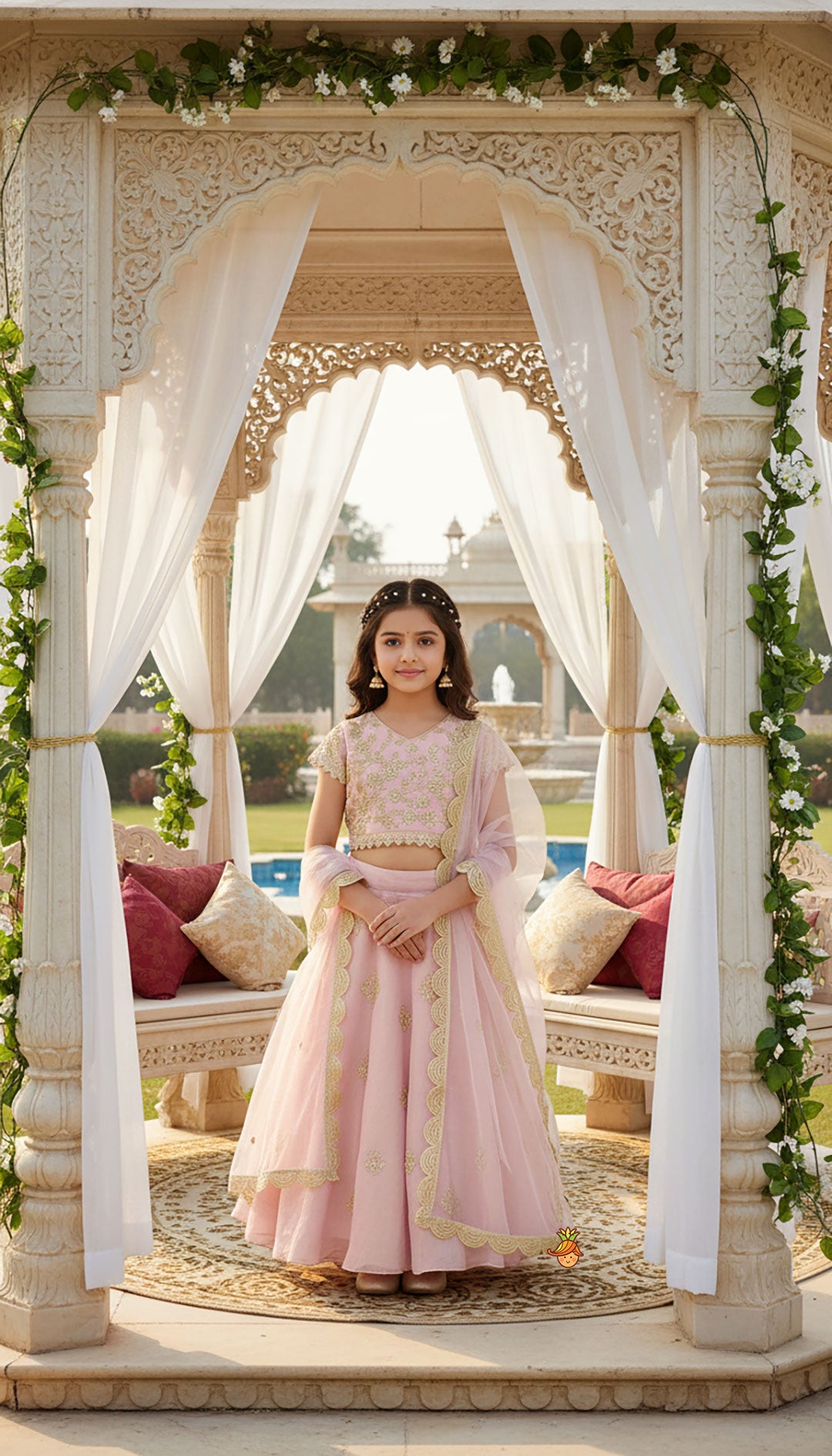 Pre Order: Pink Shimmery Sequin Embroidered Top With Flared Lehenga And Matching Dupatta