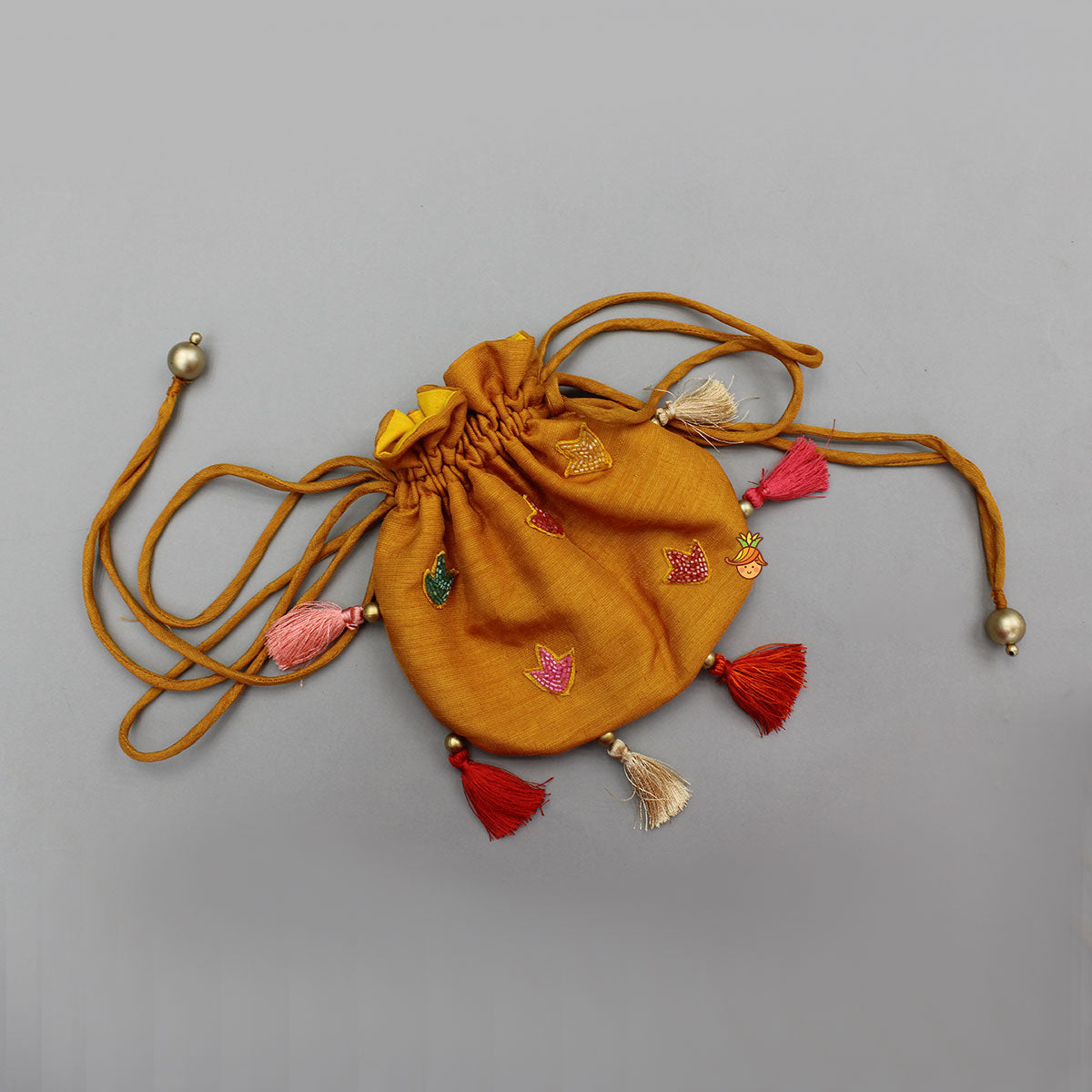 Floral Embroidered Halter Neck Top With Flared Lehenga And Bow Hair Clip With Potli Bag