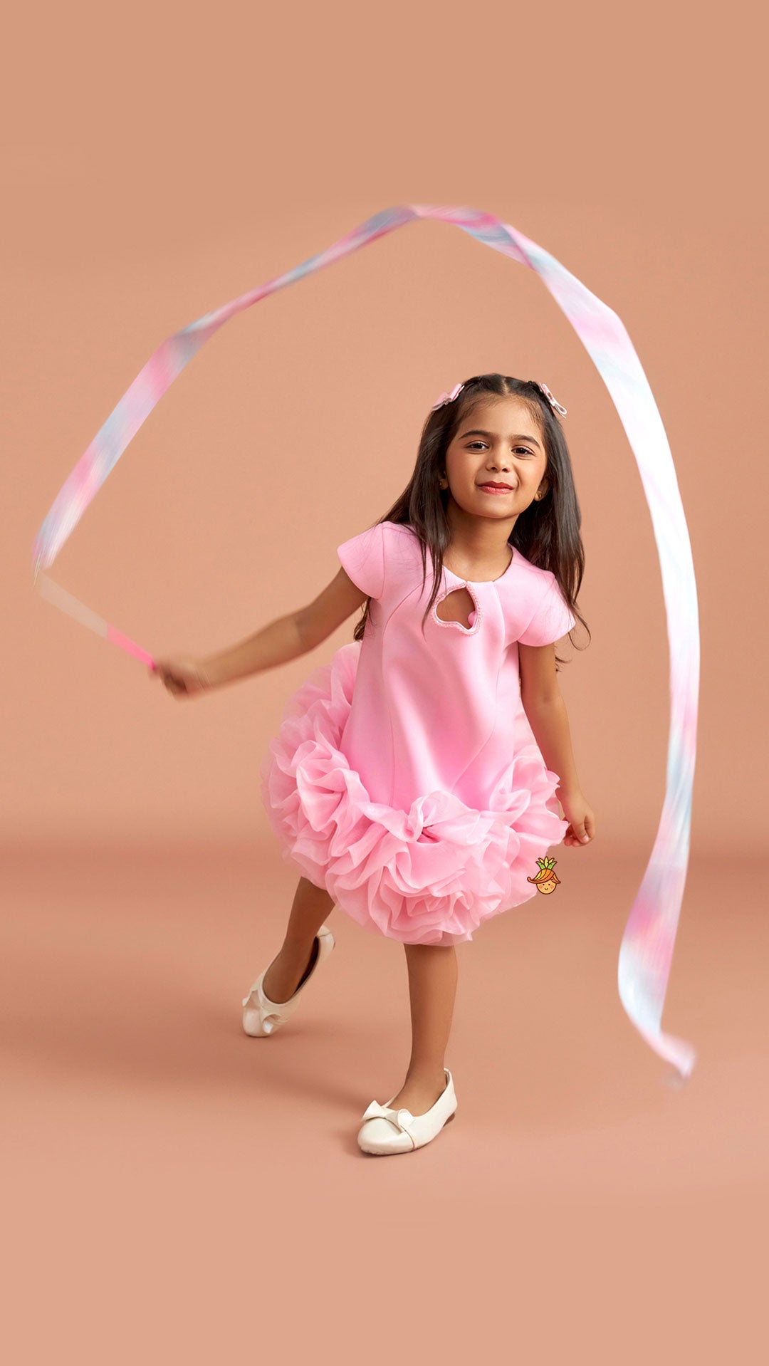 Pink Elegant Embellished Dress With Organza Flower Detail