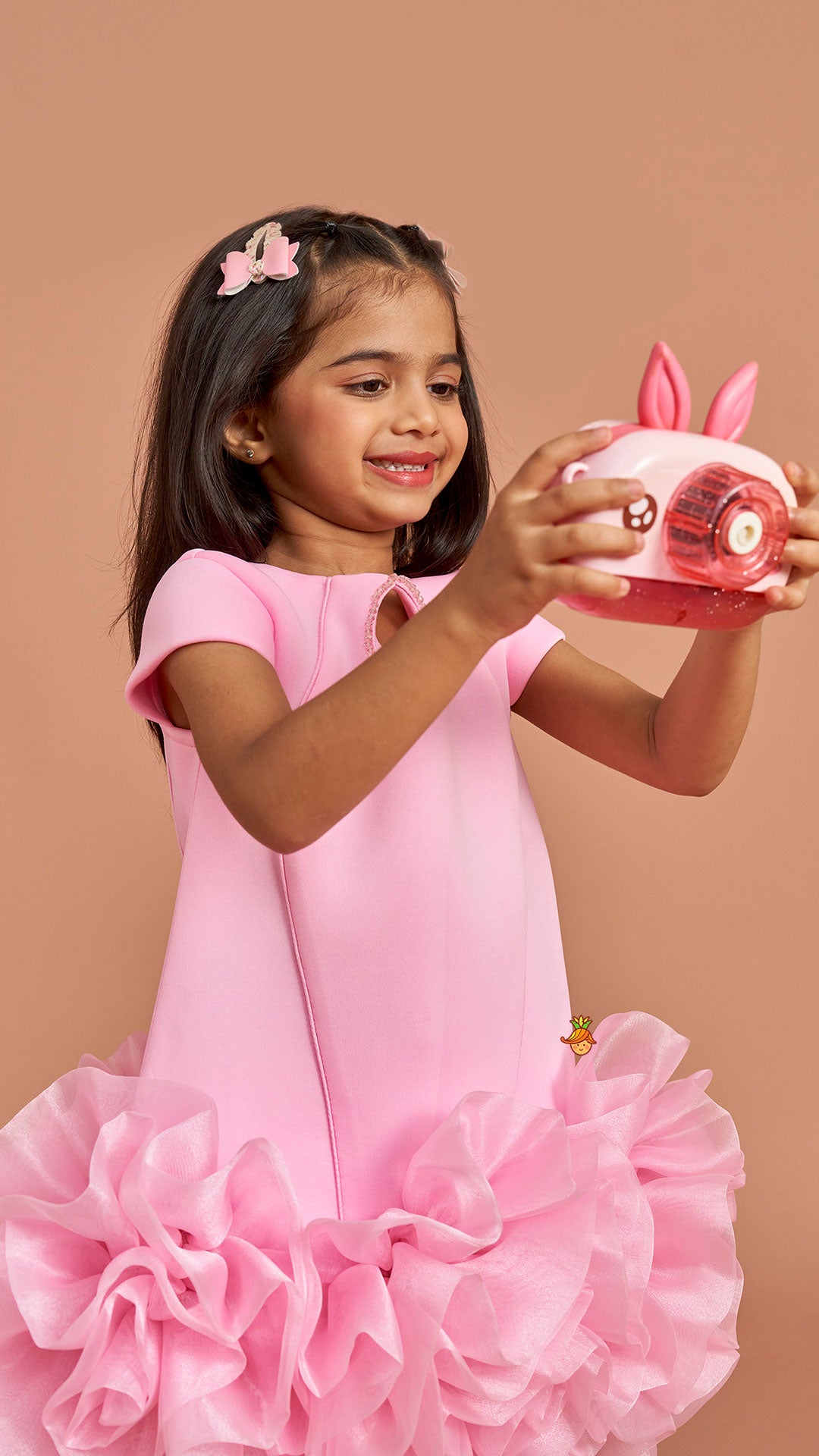 Pink Elegant Embellished Dress With Organza Flower Detail