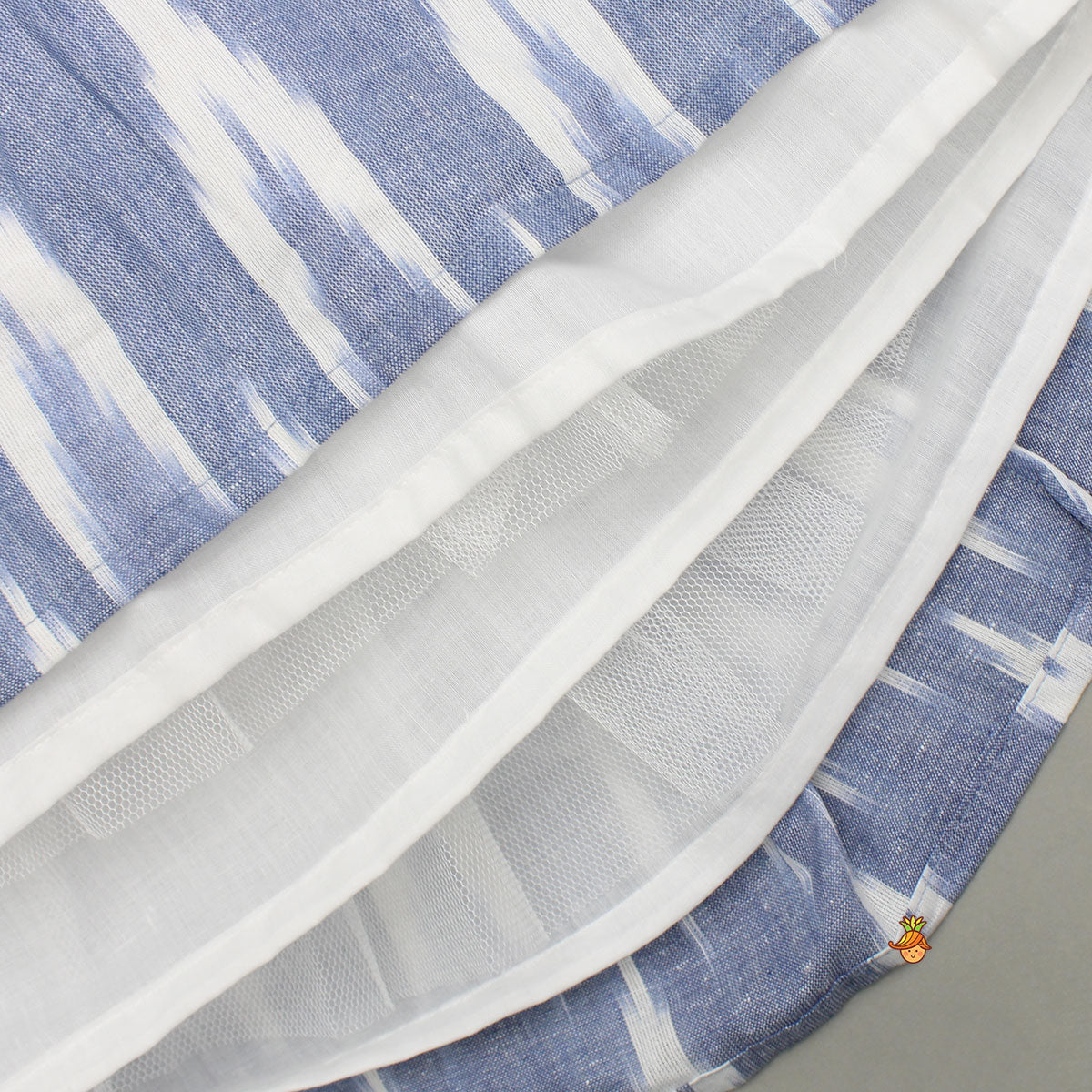 Pre Order: Cotton Top With Knot-Detailed Neckline And Ikat Printed Lehenga