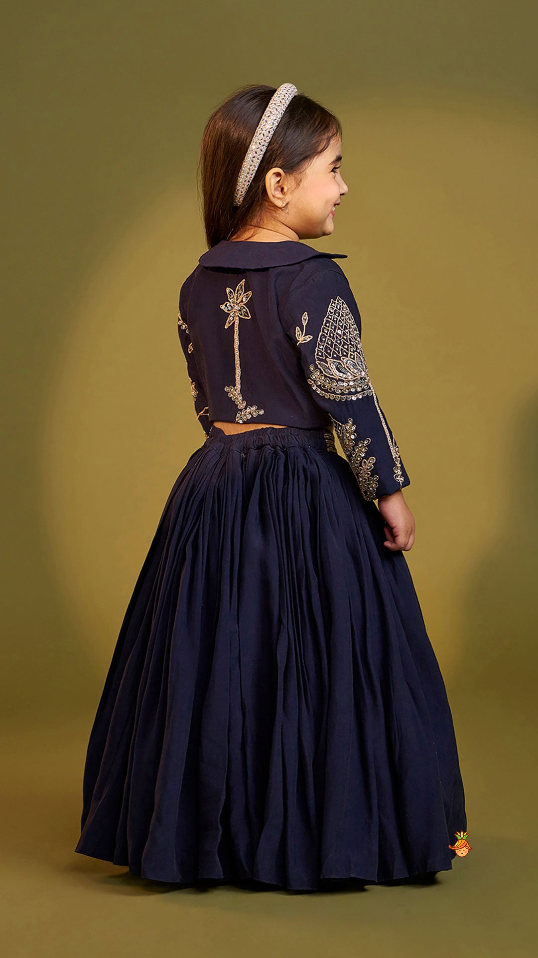 Pre Order: Heavy Embroidered Blue Top And Lehenga