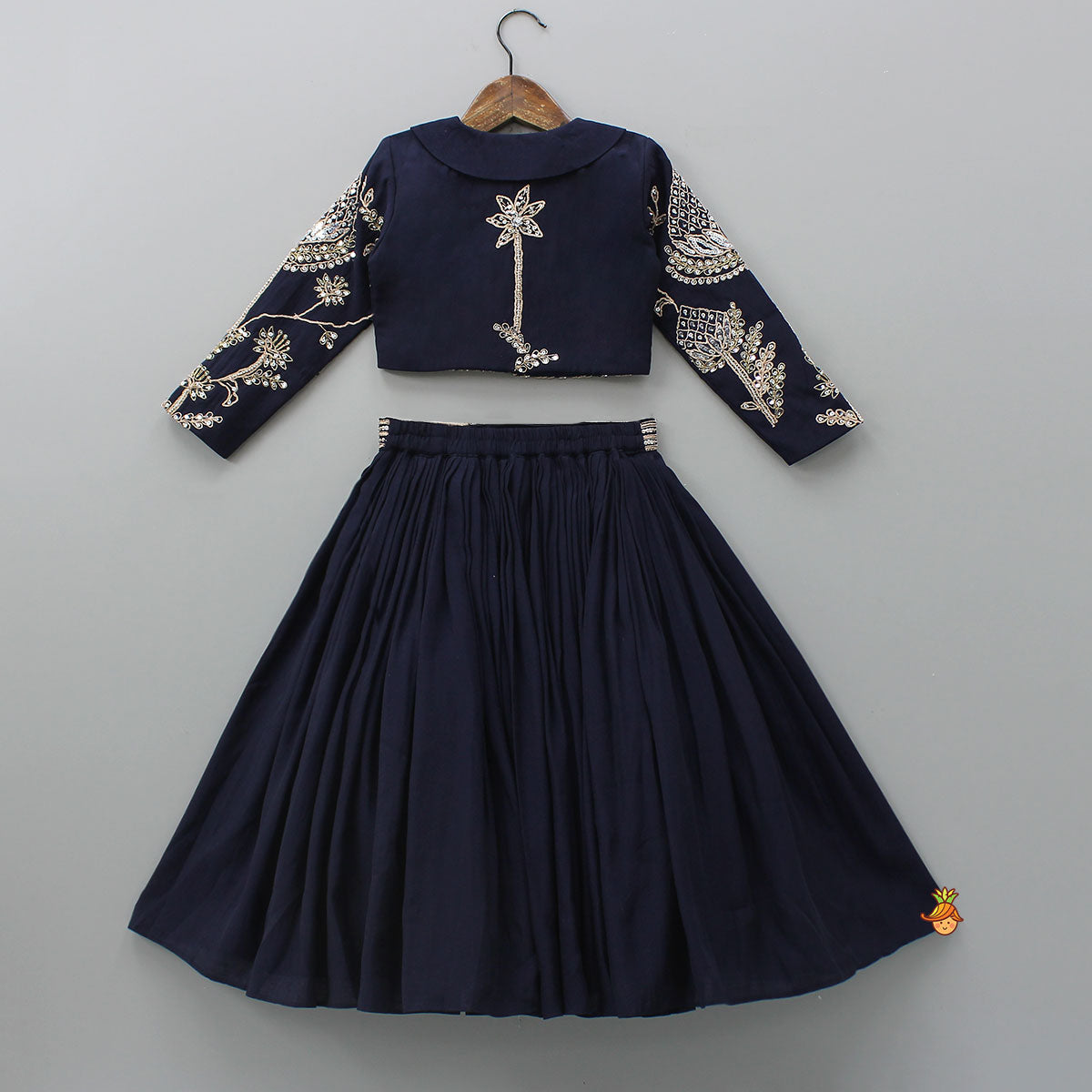 Pre Order: Heavy Embroidered Blue Top And Lehenga