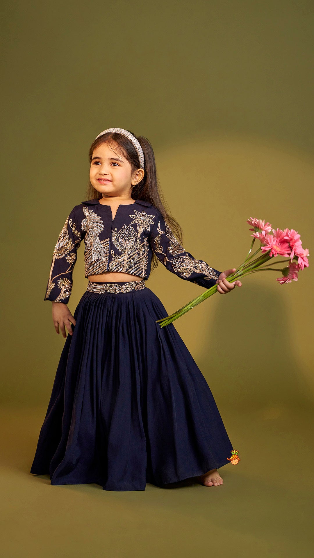 Pre Order: Heavy Embroidered Blue Top And Lehenga