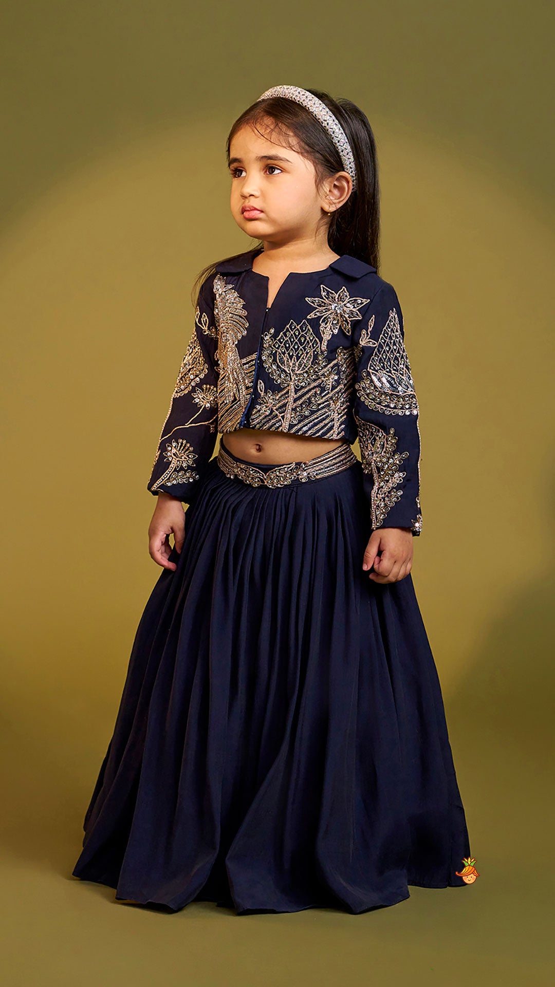 Pre Order: Heavy Embroidered Blue Top And Lehenga
