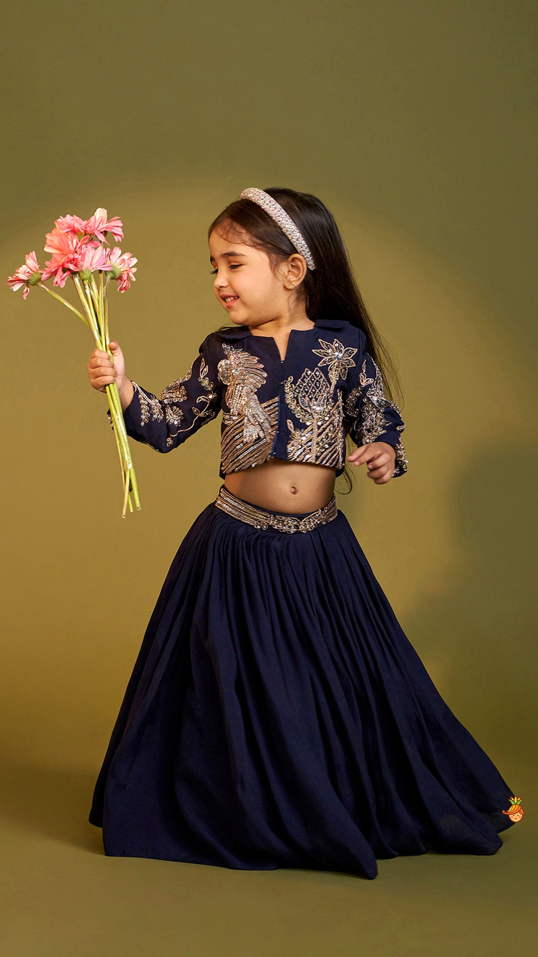 Pre Order: Heavy Embroidered Blue Top And Lehenga