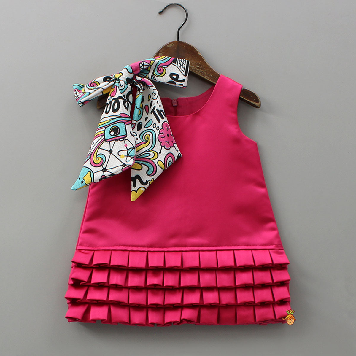 Pink Satin Frill Dress With Bow